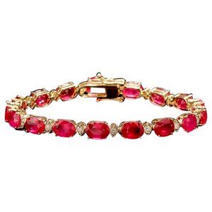 26.90 Ct Red Ruby & Diamond 14KY Gold Bracelet